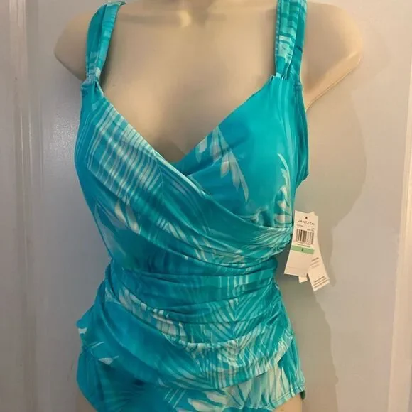 New Jantzen Teal Palm Slimming Swimsuit - Picture 3 of 14